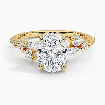 Luxe Camellia Milgrain Diamond Ring - Oval Center Stone