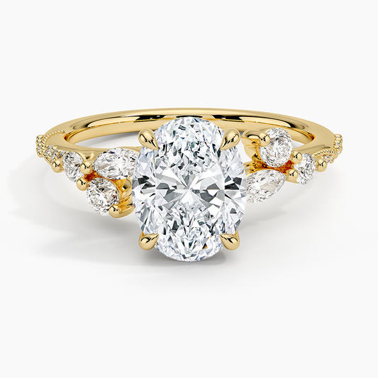 Luxe Camellia Milgrain Diamond Ring - Oval Center Stone