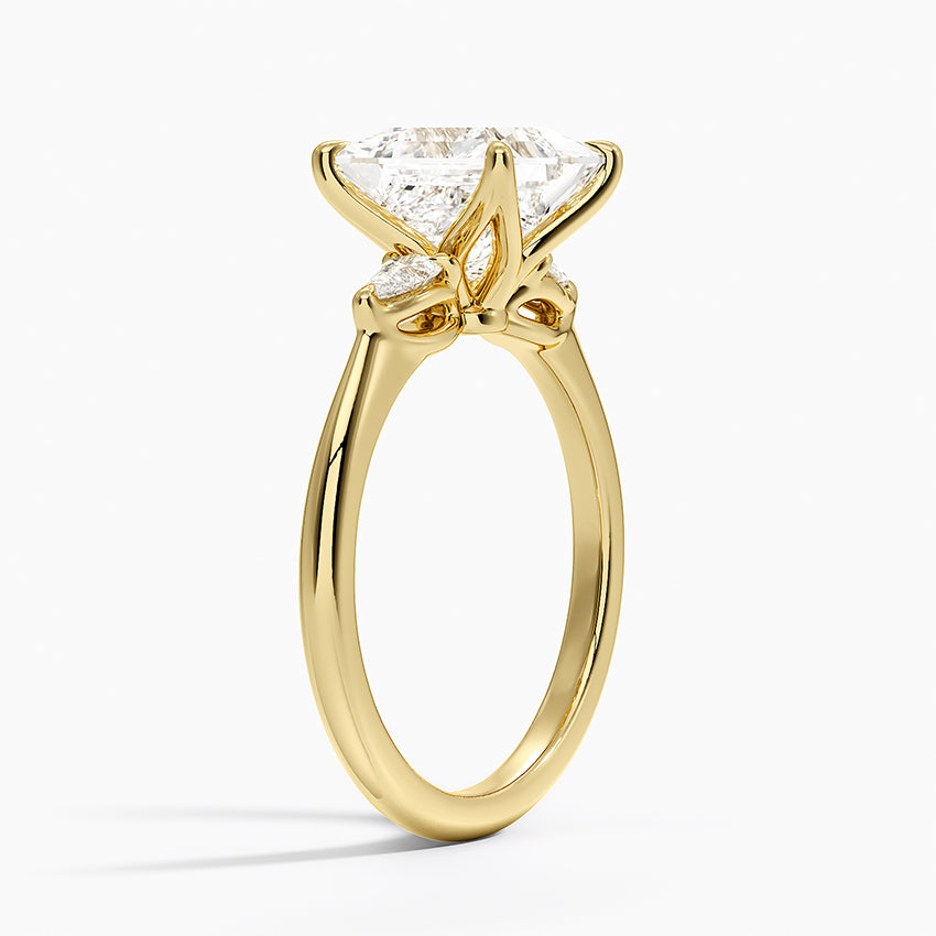 Petite Fleur Three Stone Diamond Ring - Princess Cut Center Stone