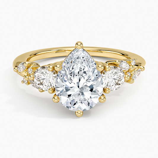 Arden Three Stone Diamond Ring - Pear Center Stone