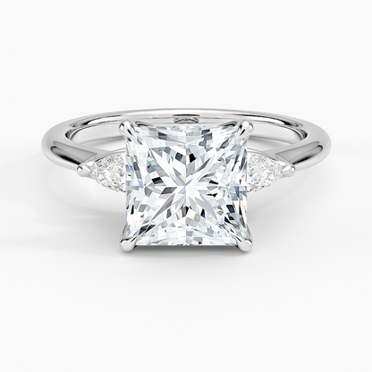 Petite Fleur Three Stone Diamond Ring - Princess Cut Center Stone