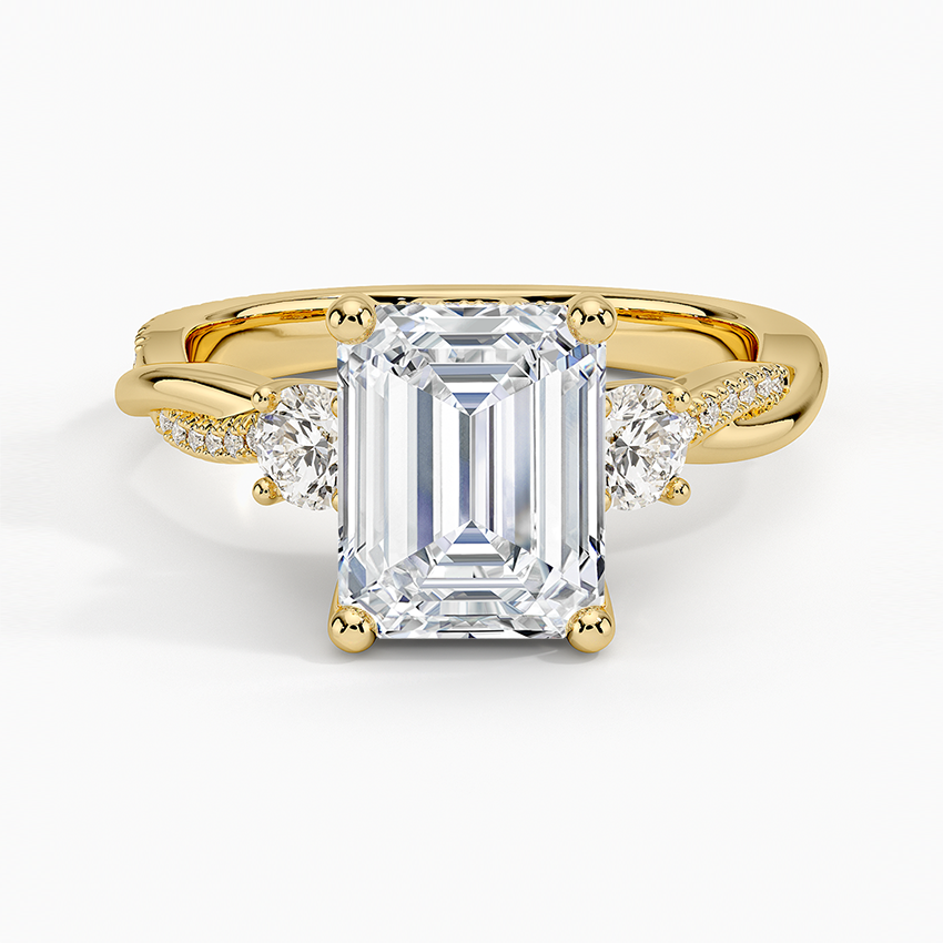 Adorned Petite Twisted Vine Three Stone Diamond Ring - Emerald Cut Center Stone