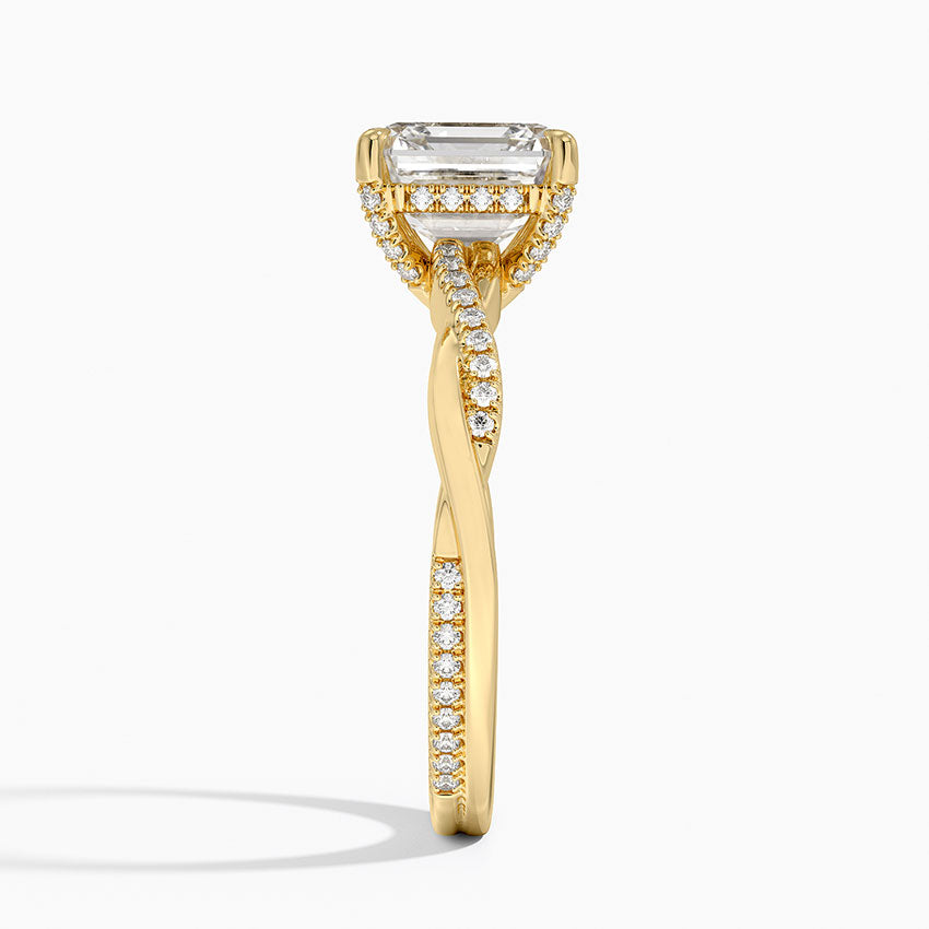 Petite Twisted Vine Hidden Halo Pavé Diamond Ring - Asscher Cut Center Stone