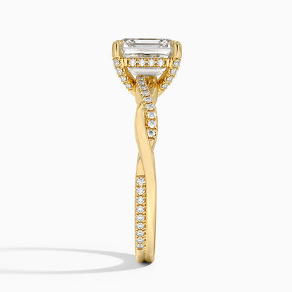 Petite Twisted Vine Hidden Halo Pavé Diamond Ring - Asscher Cut Center Stone