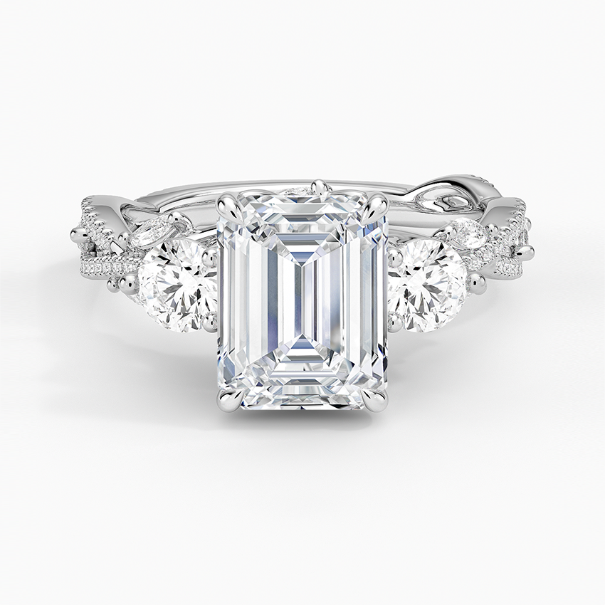 Luxe Secret Garden Three Stone Diamond Ring (1 ct. tw.) - Emerald Cut Center Stone