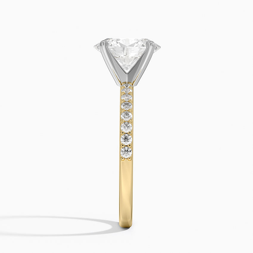 Petite Shared Prong Half Coverage Diamond Ring - Oval Center Stone