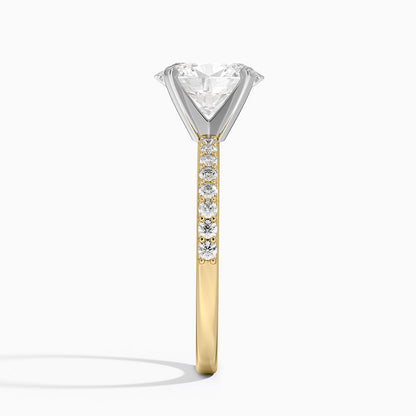 Petite Shared Prong Half Coverage Diamond Ring - Oval Center Stone