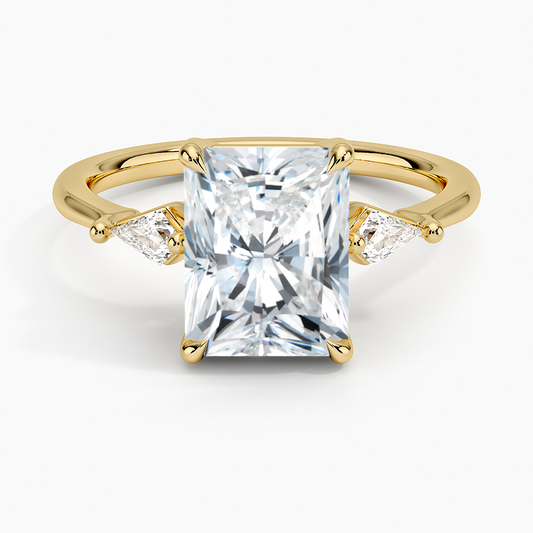 Cometa Three Stone Diamond Ring - Radiant Cut Center Stone