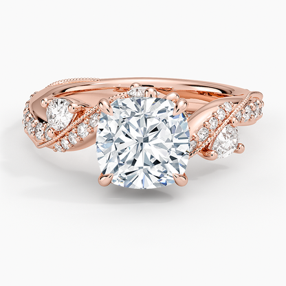 Grand Camellia Diamond Ring - Cushion Cut Center Stone