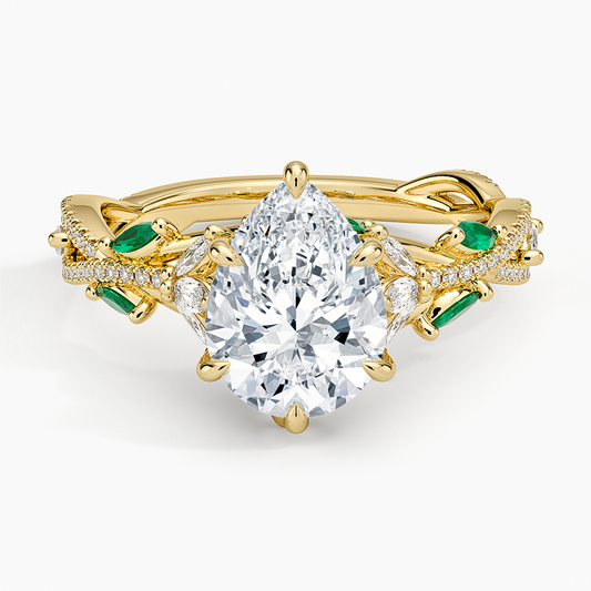 Luxe Secret Garden Lab Emerald and Diamond Ring - Pear Center Stone