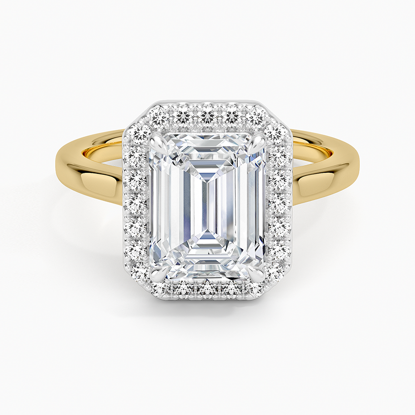 Platinum Mixed Metal Julia Halo Diamond Ring (1/5 ct. tw.) - Emerald Cut Center Stone