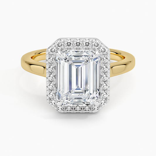 Platinum Mixed Metal Julia Halo Diamond Ring (1/5 ct. tw.) - Emerald Cut Center Stone