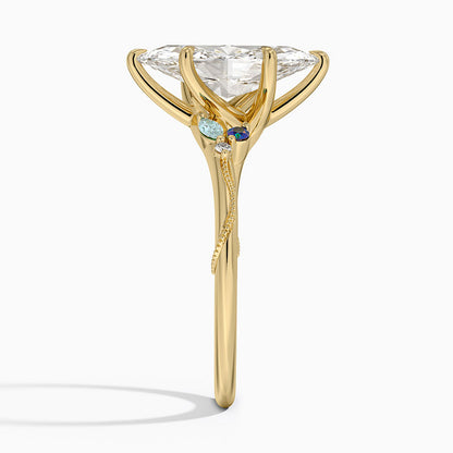 Camellia Indigo Milgrain Ring - Marquise Cut Center Stone