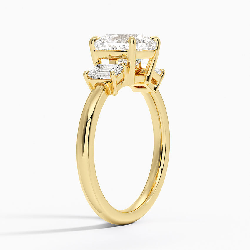 Rhiannon Emerald Cut Three Stone Diamond Ring (1/2 ct. tw.) - Cushion Cut Center Stone