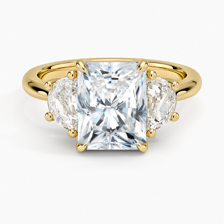 Half Moon Three Stone Diamond Ring (1/2 ct. tw.) - Radiant Cut Center Stone