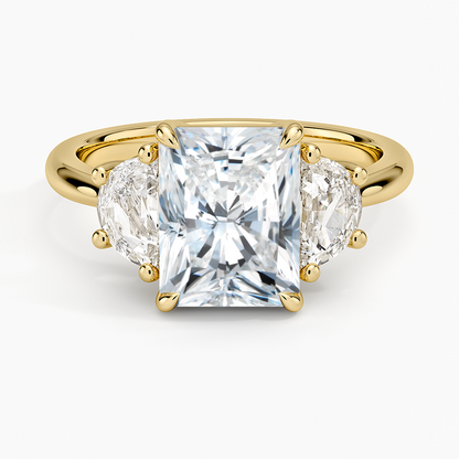 Half Moon Three Stone Diamond Ring (1/2 ct. tw.) - Radiant Cut Center Stone