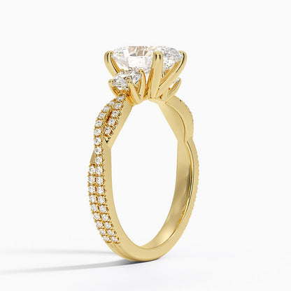 Luxe Three Stone Petite Twisted Vine Diamond Ring - Oval Center Stone