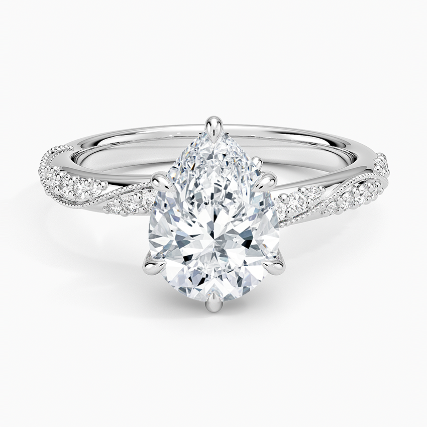 Camellia Hidden Accent 2.5mm Diamond Ring - Pear Center Stone