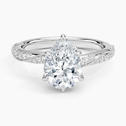 Camellia Hidden Accent 2.5mm Diamond Ring - Pear Center Stone