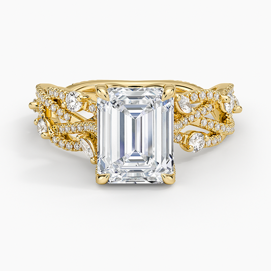 Grand Secret Garden Diamond Ring - Emerald Cut Center Stone