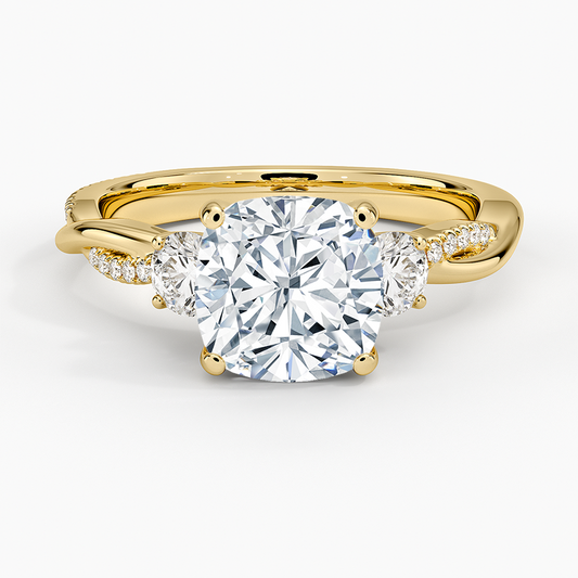 Petite Twisted Vine Three Stone Diamond Ring (2/5 ct. tw.) - Cushion Cut Center Stone