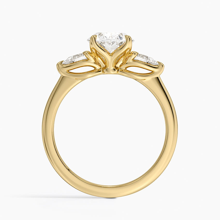 Fleur Three Stone Diamond Ring - Oval Cut Center Stone