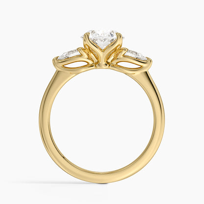 Fleur Three Stone Diamond Ring - Oval Cut Center Stone