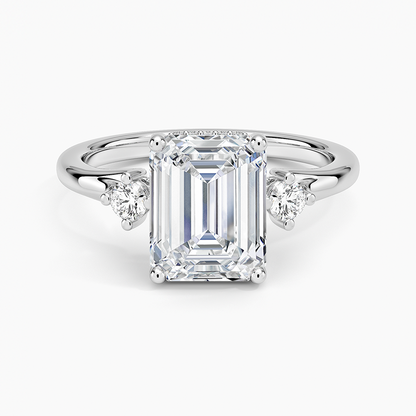 Floating Three Stone Diamond Ring - Emerald Cut Center Stone