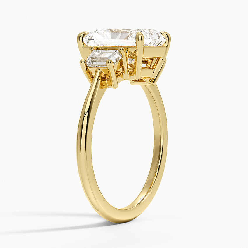 Embrace Three Stone Trapezoid Diamond Ring - Radiant Cut Center Stone