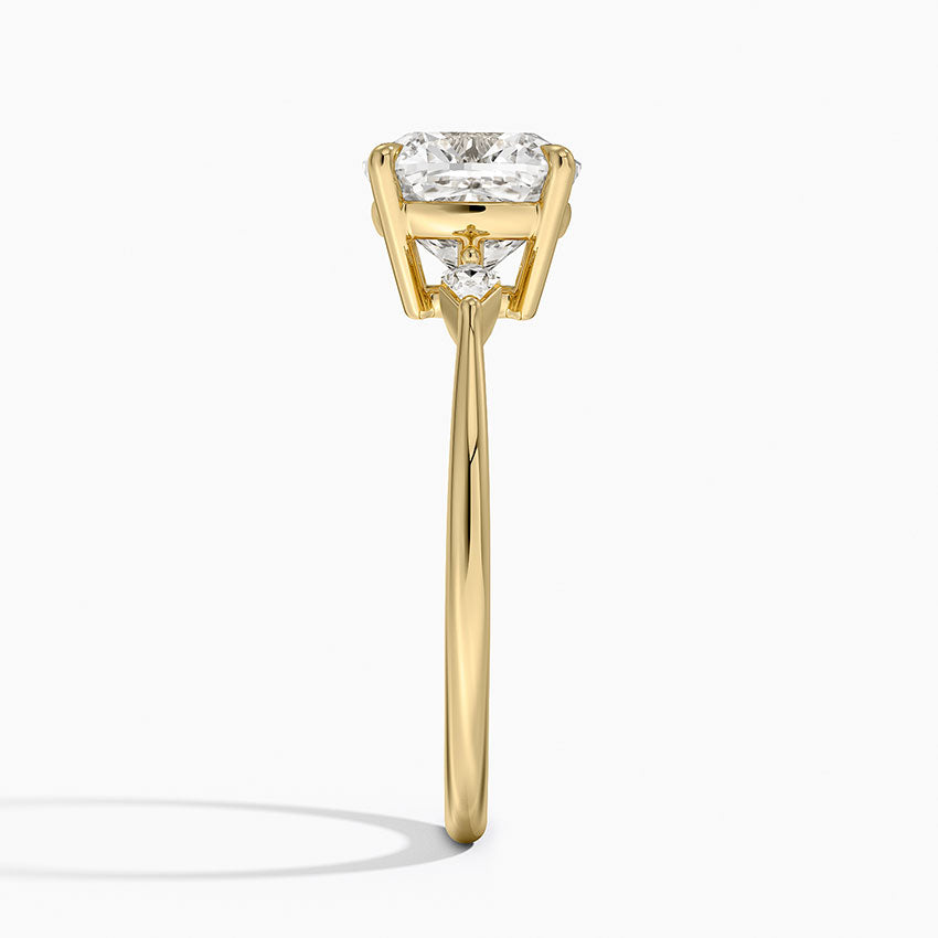Petite Cometa Three Stone Diamond Ring - Cushion Cut Center Stone