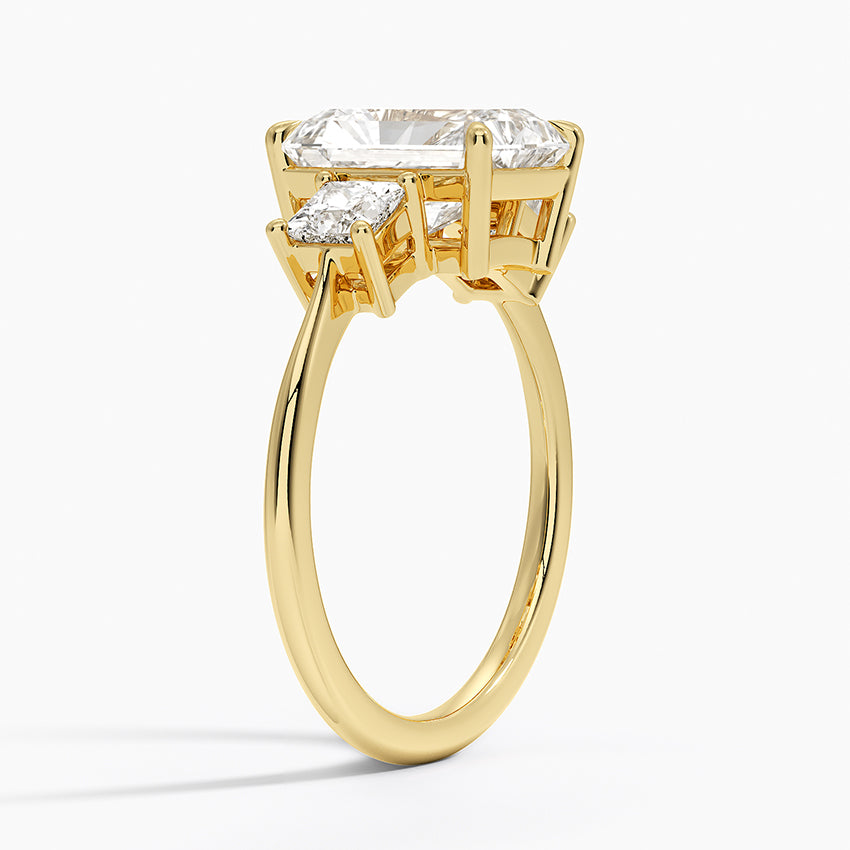 Princess Cut Three Stone Diamond Ring - Radiant Cut Center Stone