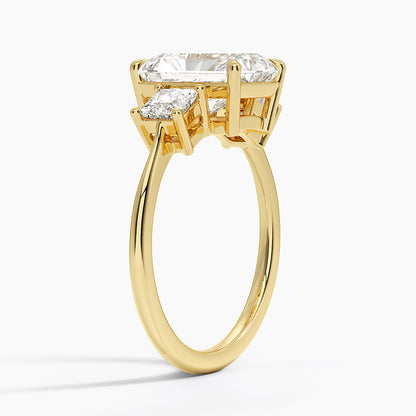Princess Cut Three Stone Diamond Ring - Radiant Cut Center Stone