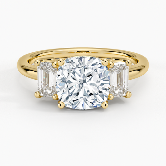 Luxe Rhiannon Three Stone Diamond Ring (3/4 ct. tw.) - Cushion Cut Center Stone