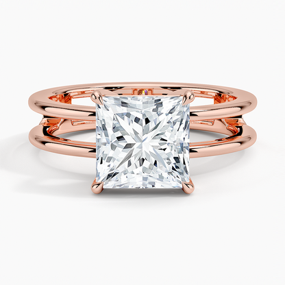 Aimee Open Double Band Solitaire Ring - Princess Cut Center Stone