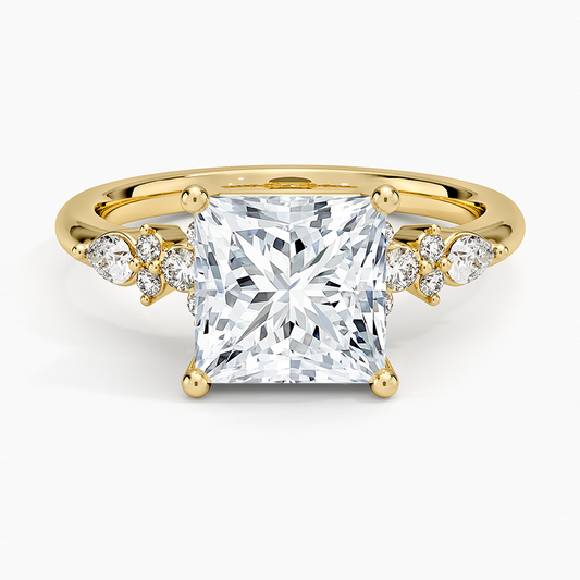 Rosette Diamond Ring - Princess Cut Center Stone