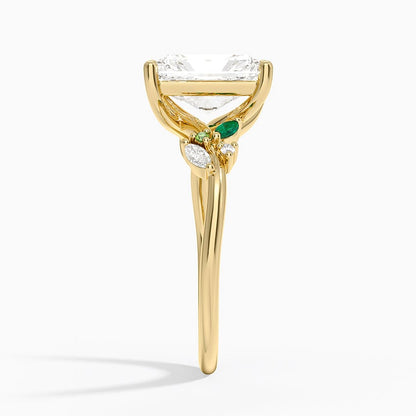 Arden Diamond Ring with Lab Emerald Accents - Radiant Cut Center Stone