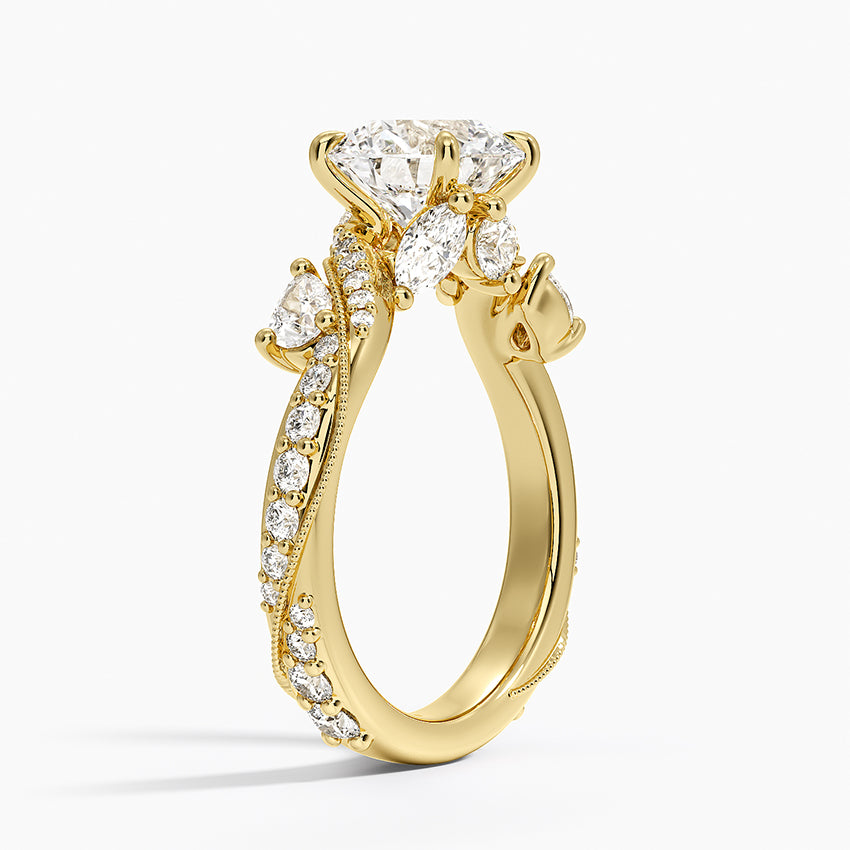 Grand Camellia Diamond Ring - Round Center Stone