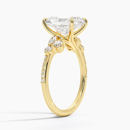 Luxe Camellia Milgrain Diamond Ring - Radiant Cut Center Stone