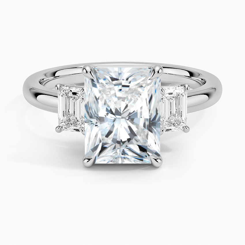 Rhiannon Emerald Cut Three Stone Diamond Ring (1/2 ct. tw.) - Radiant Cut Center Stone
