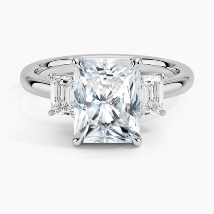 Rhiannon Emerald Cut Three Stone Diamond Ring (1/2 ct. tw.) - Radiant Cut Center Stone