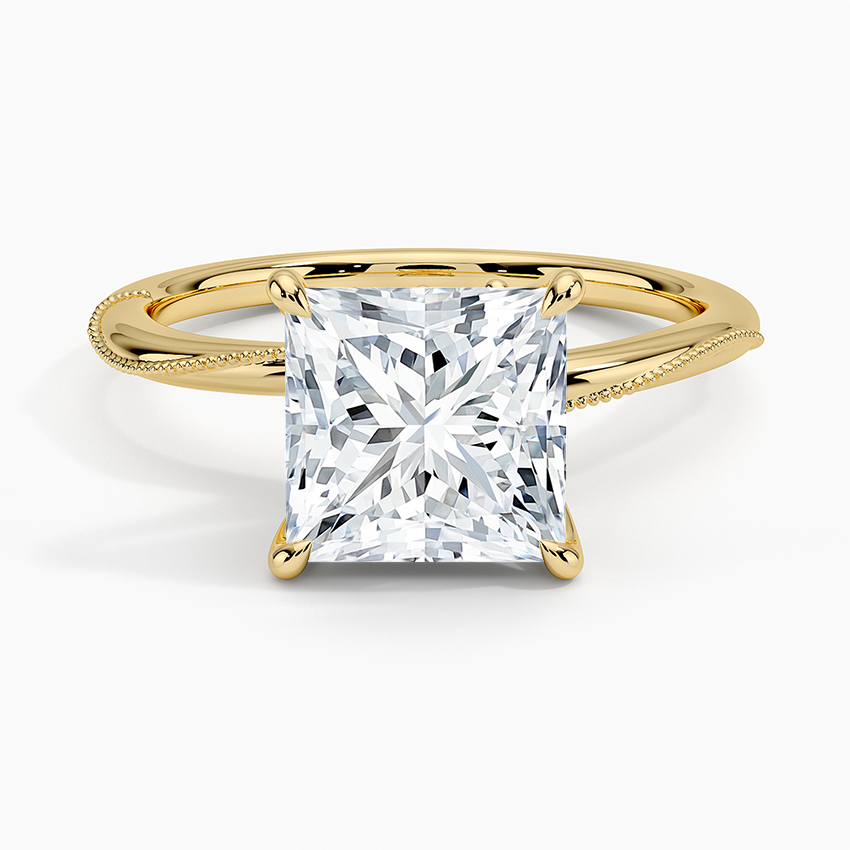 Adorned Camellia Milgrain Diamond Ring - Princess Cut Center Stone