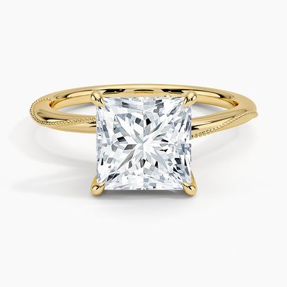 Adorned Camellia Milgrain Diamond Ring - Princess Cut Center Stone