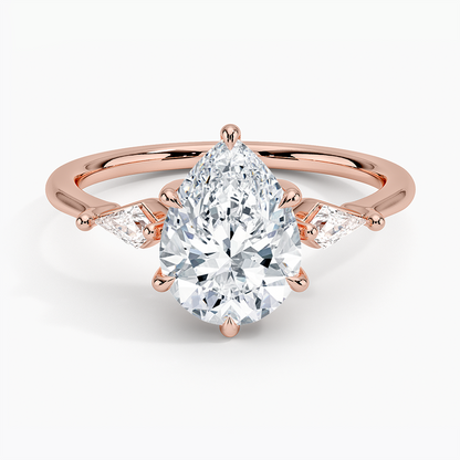 Cometa Three Stone Diamond Ring - Pear Center Stone