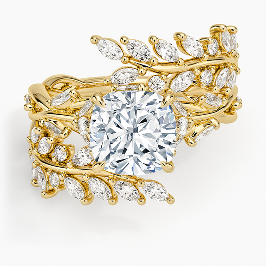 Secret Garden Wrap Diamond Ring - Cushion Cut Center Stone