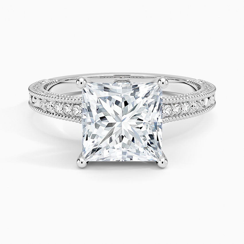 Hudson Engraved Diamond Ring - Princess Cut Center Stone