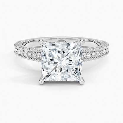 Hudson Engraved Diamond Ring - Princess Cut Center Stone