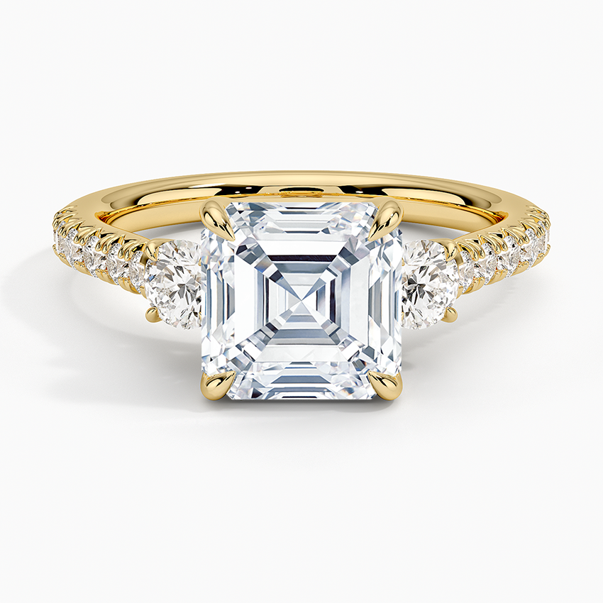 Amelie Three Stone Diamond Ring - Asscher Cut Center Stone