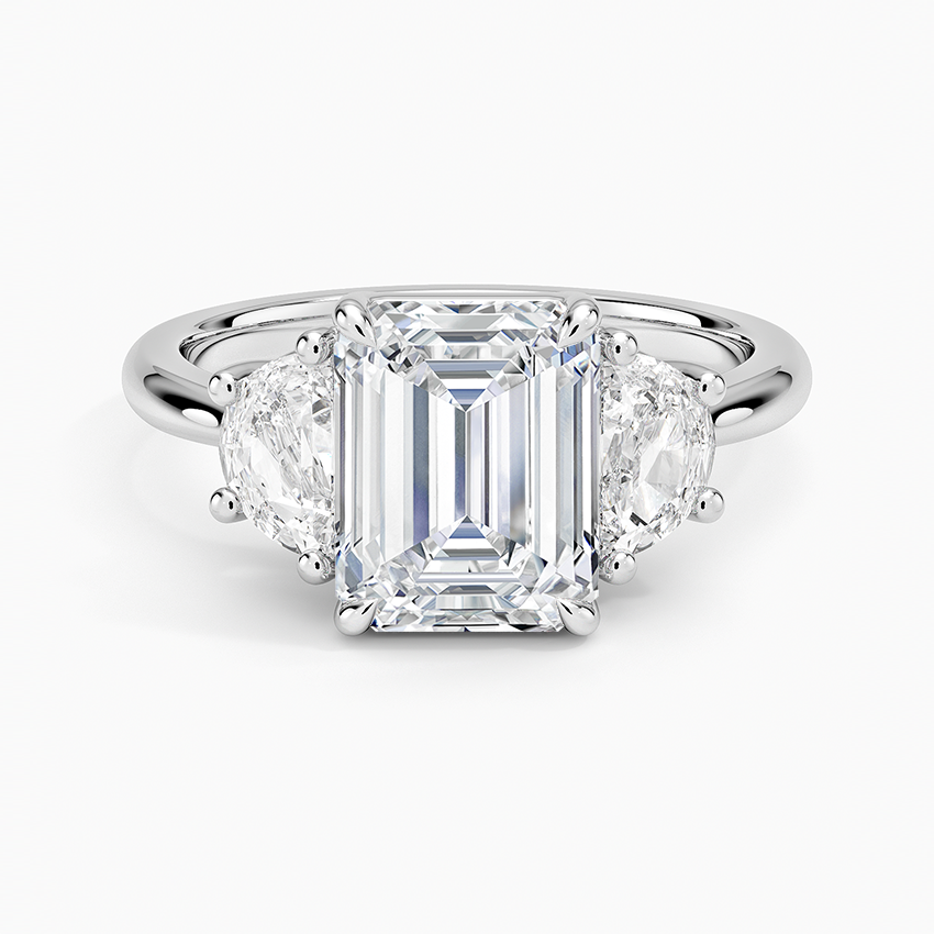 Half Moon Three Stone Diamond Ring (1/2 ct. tw.) - Emerald Cut Center Stone