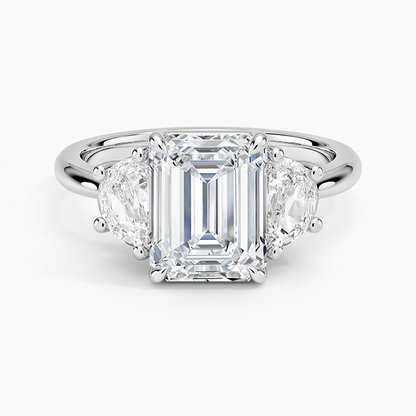 Half Moon Three Stone Diamond Ring (1/2 ct. tw.) - Emerald Cut Center Stone