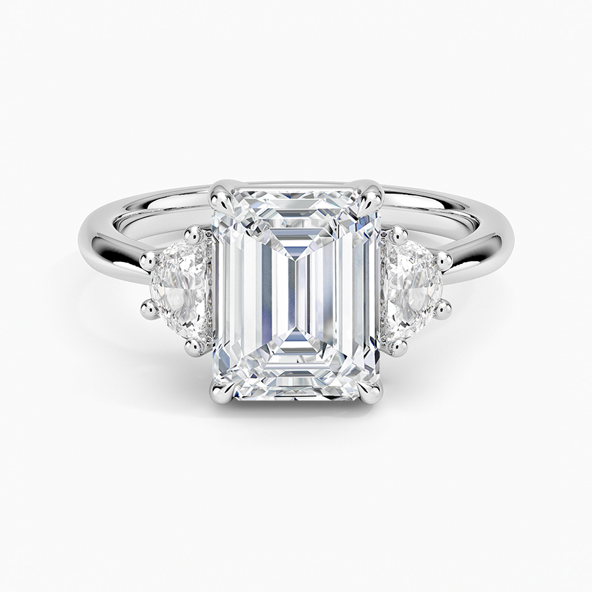 Half Moon Three Stone Diamond Ring (1/4 ct. tw.) - Emerald Cut Center Stone